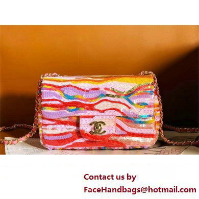 chanel Embroidered Satin, Sequins  &  Gold-Tone Metal Yellow, Purple  &  Pink Mini Flap Bag 2024